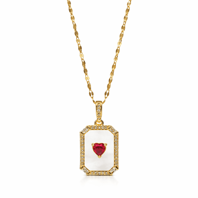 Red Heart Stone White Pendant Chain